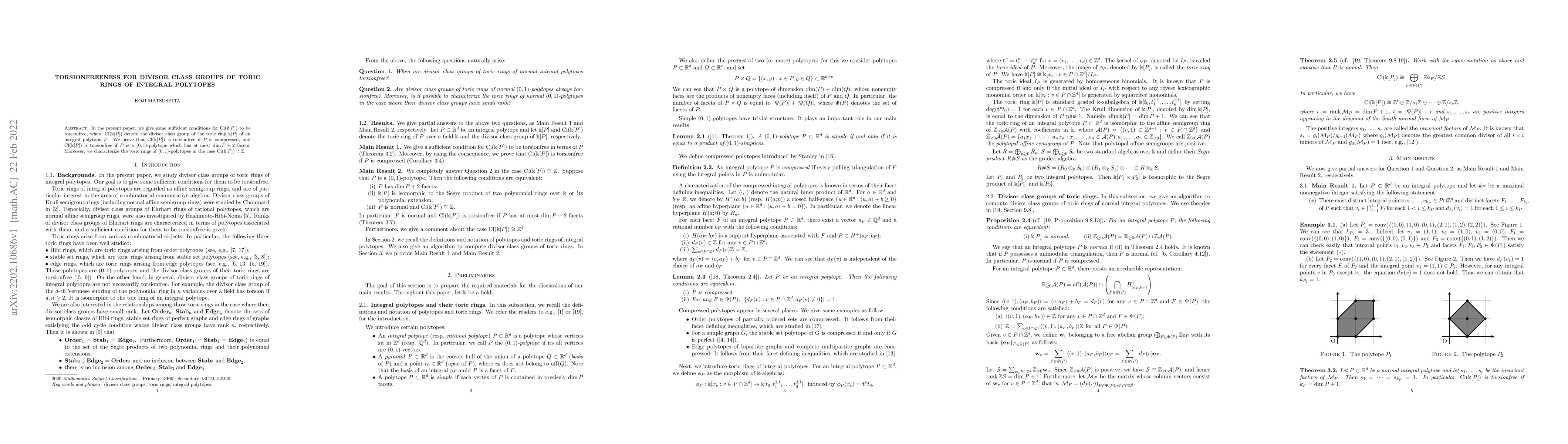 Thumbnail for Torsionfreeness for divisor class groups of toric rings of integral
  polytopes