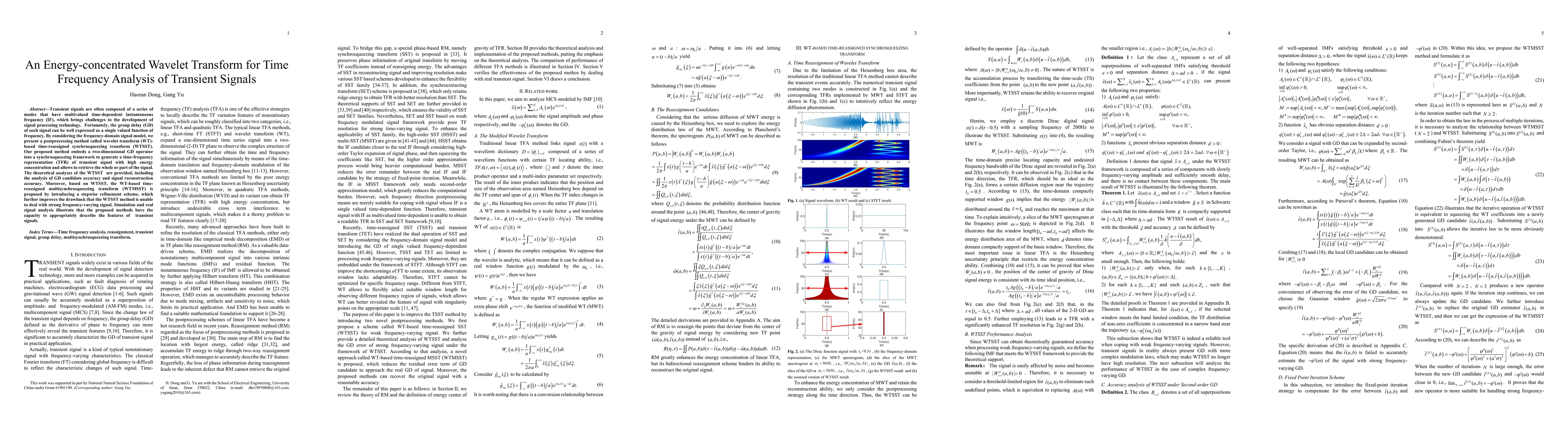 Thumbnail for An Energy-concentrated Wavelet Transform for Time Frequency Analysis of
  Transient Signals