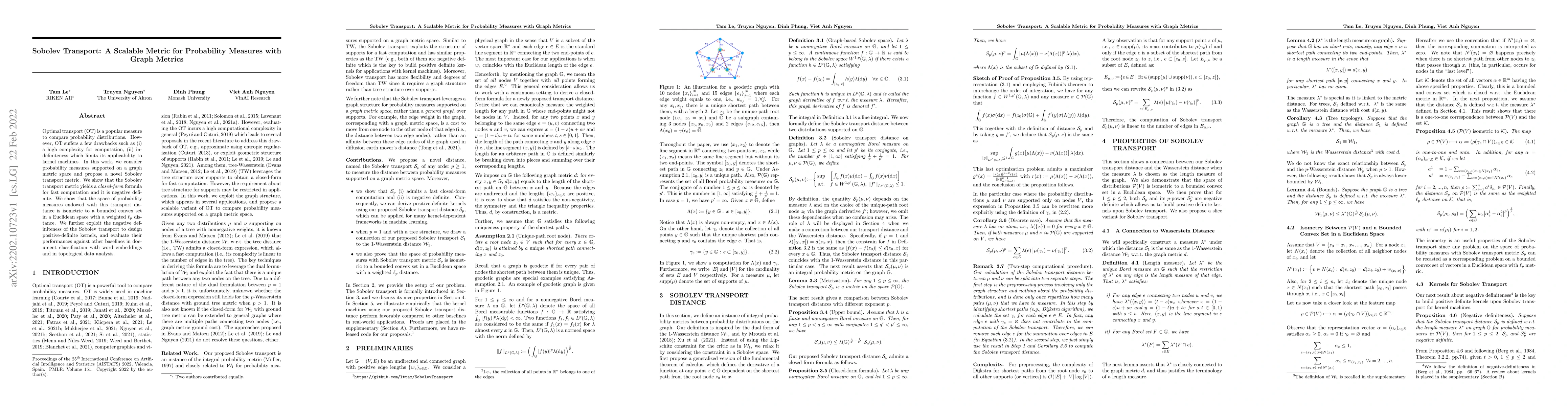 Thumbnail for Sobolev Transport: A Scalable Metric for Probability Measures with Graph
  Metrics