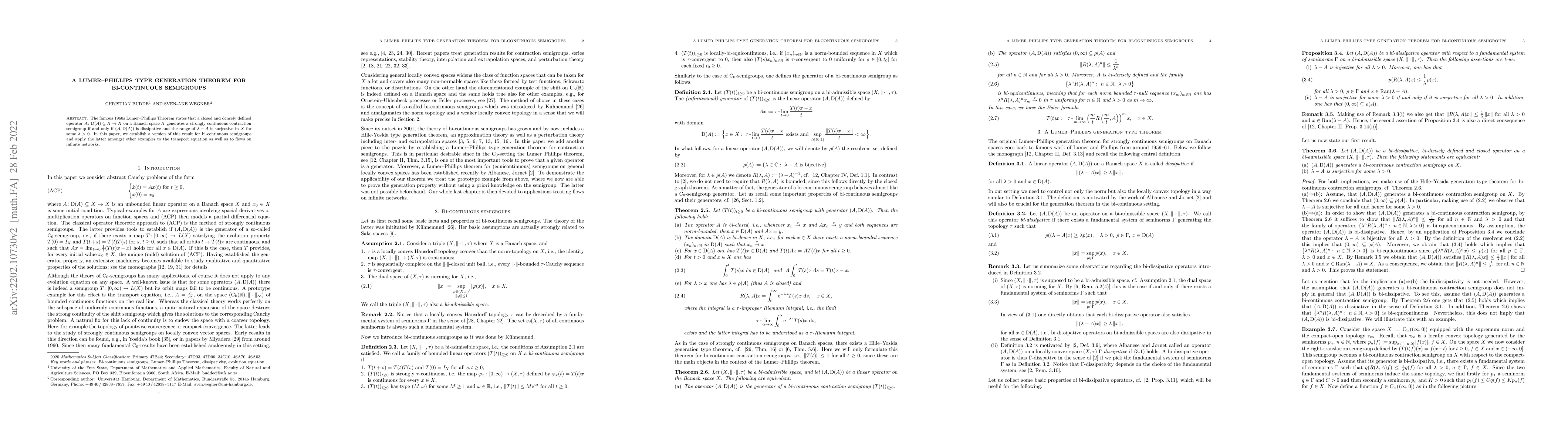 Thumbnail for A Lumer-Phillips type generation theorem for bi-continuous semigroups