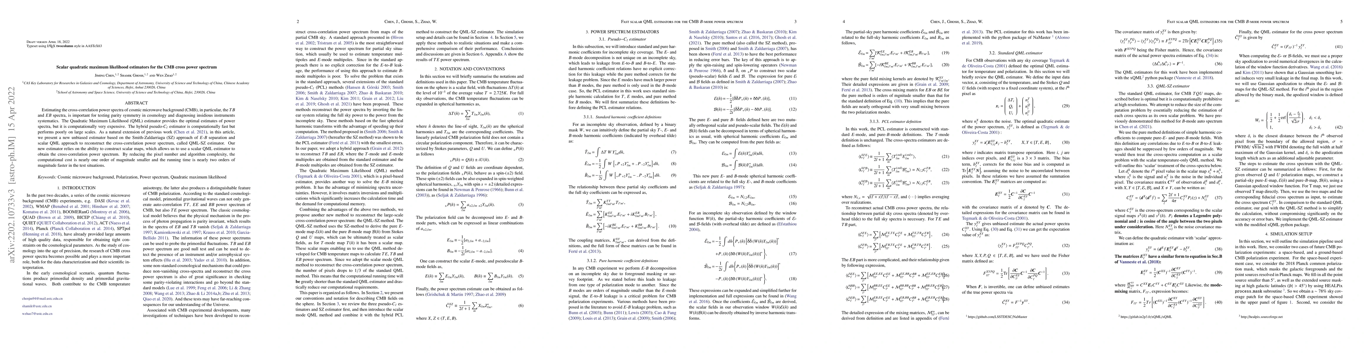 Thumbnail for Scalar quadratic maximum likelihood estimators for the CMB cross power
  spectrum