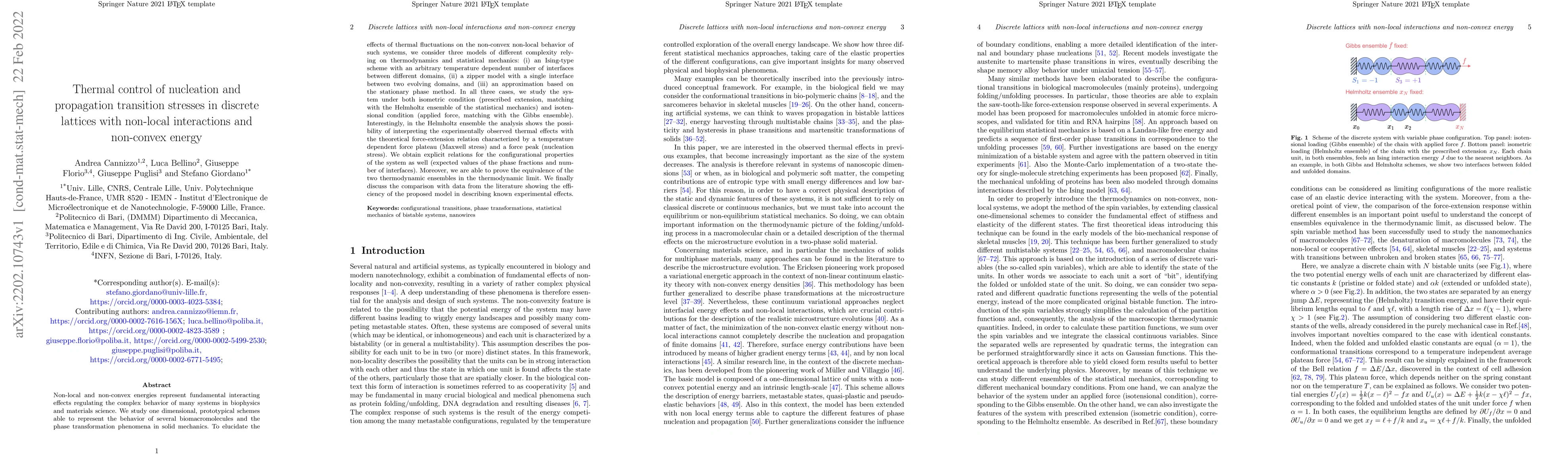 Thumbnail for Thermal control of nucleation and propagation transition stresses in
  discrete lattices with non-local interactions and non-convex energy