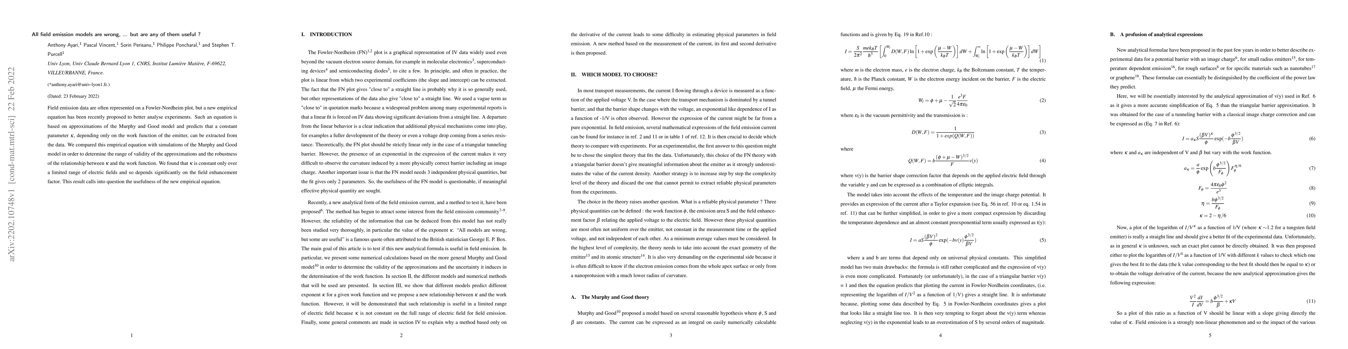 Thumbnail for All field emission models are wrong, $\ldots$ but are any of them
  useful?