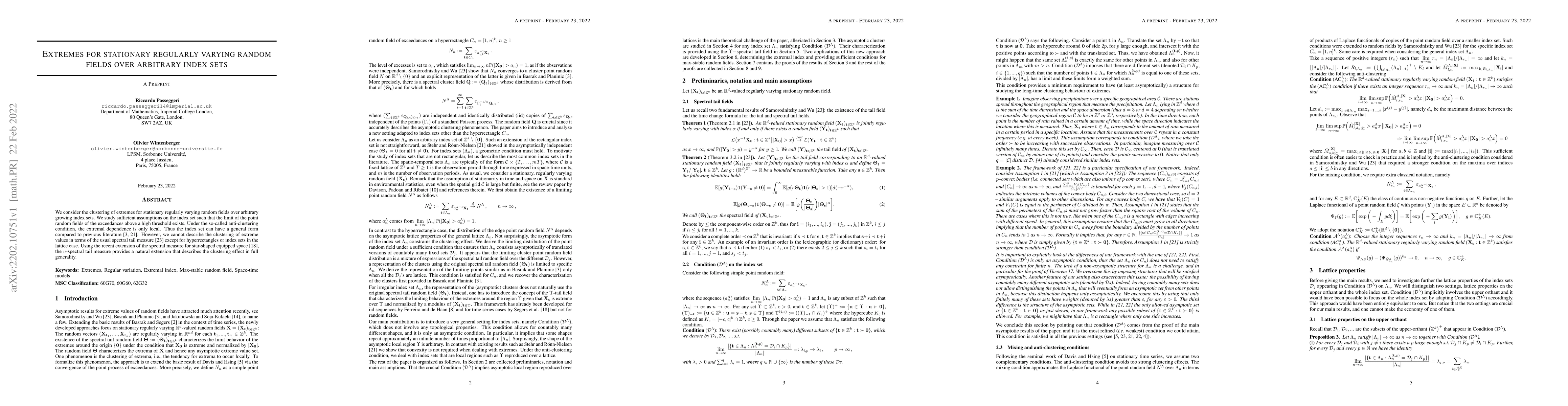 Thumbnail for Extremes for stationary regularly varying random fields over arbitrary
  index sets