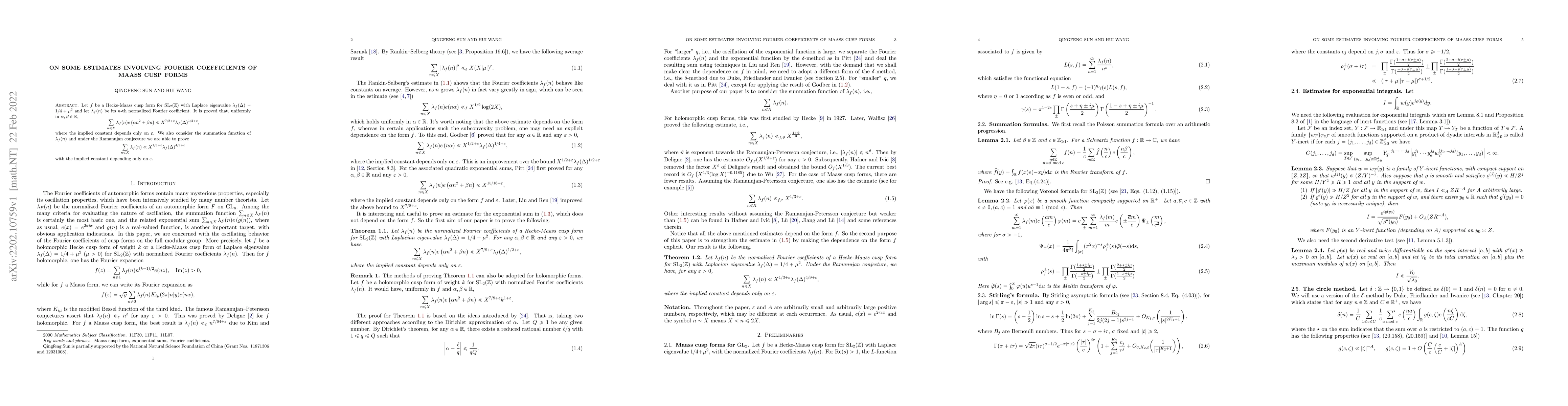 Thumbnail for On some estimates involving Fourier coefficients of Maass cusp forms