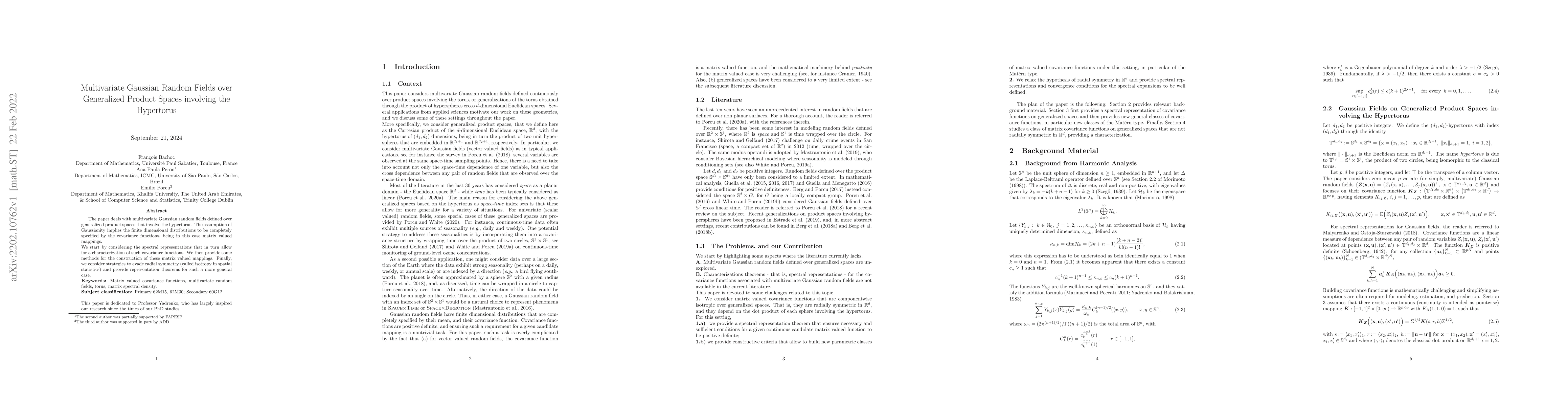 Thumbnail for Multivariate Gaussian Random Fields over Generalized Product Spaces
  involving the Hypertorus