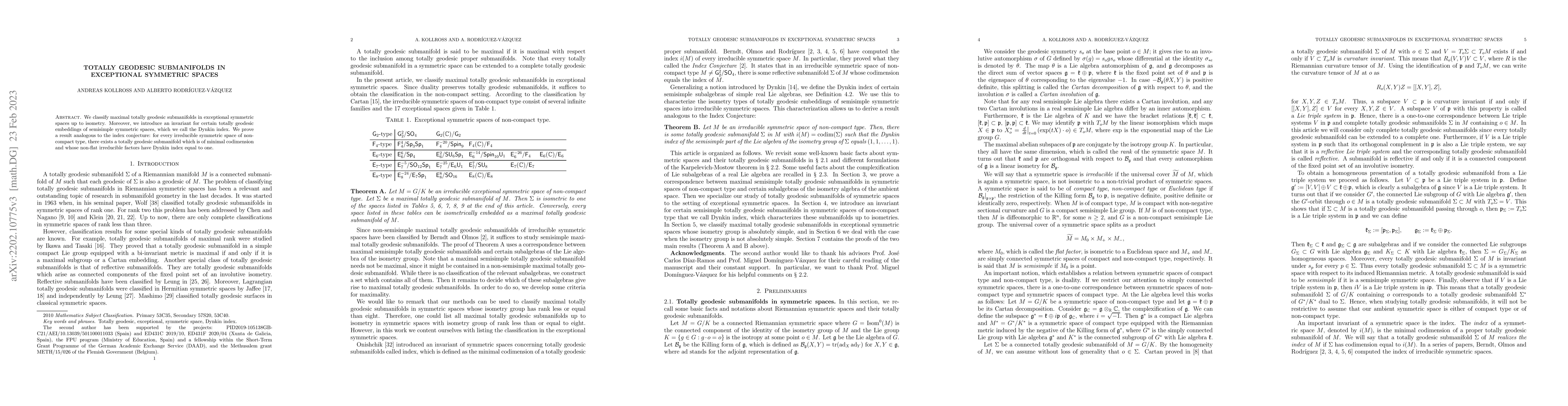 Thumbnail for Totally geodesic submanifolds in exceptional symmetric spaces
