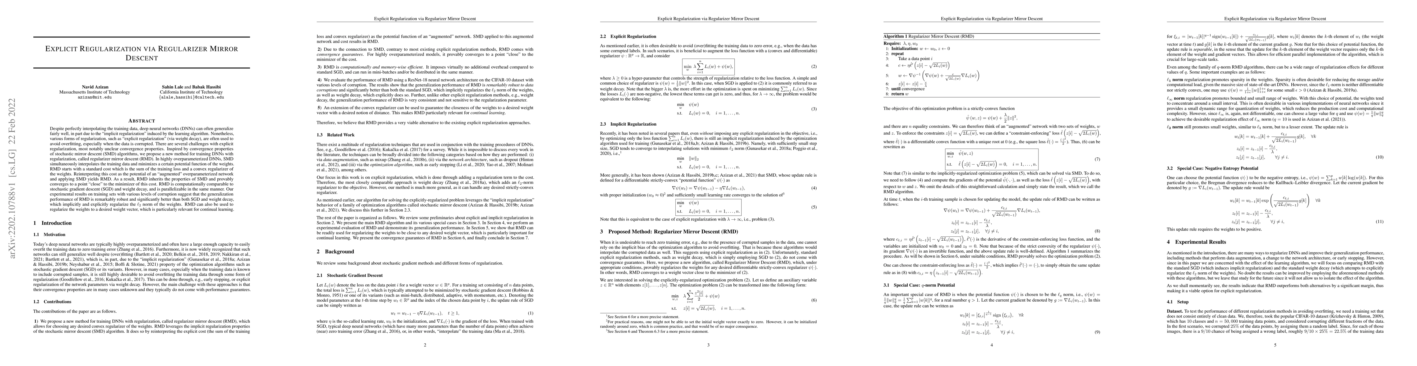 Thumbnail for Explicit Regularization via Regularizer Mirror Descent