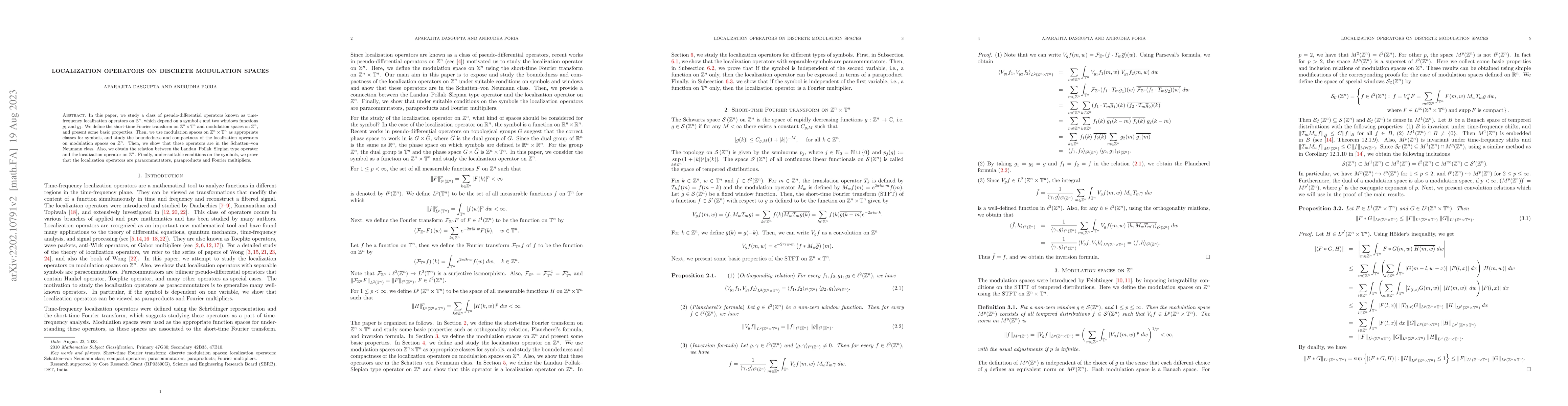 Thumbnail for Localization Operators On Discrete Modulation Spaces
