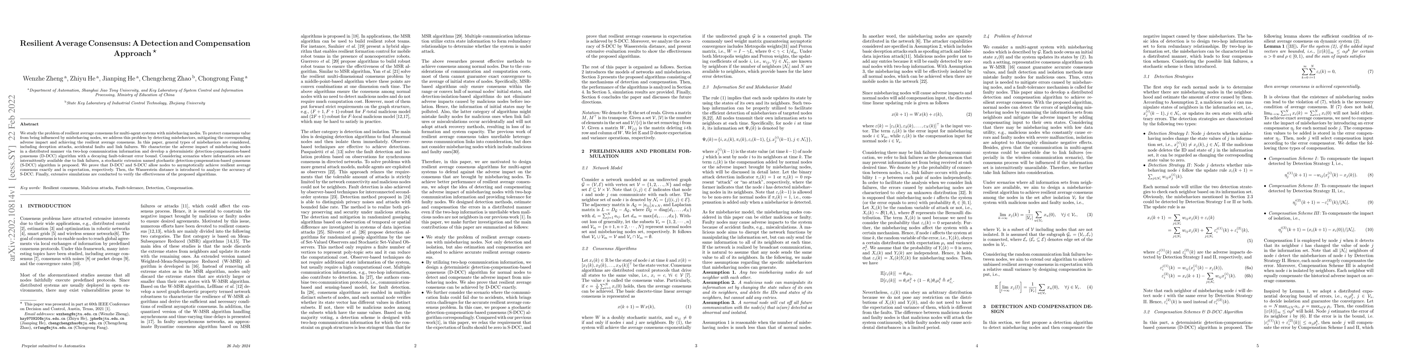 Thumbnail for Resilient Average Consensus: A Detection and Compensation Approach
