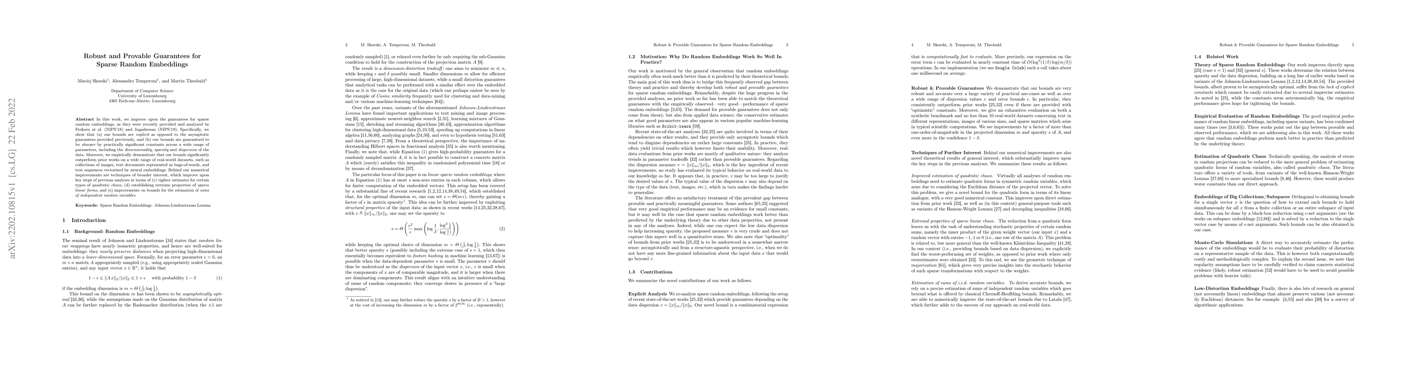 Thumbnail for Robust and Provable Guarantees for Sparse Random Embeddings