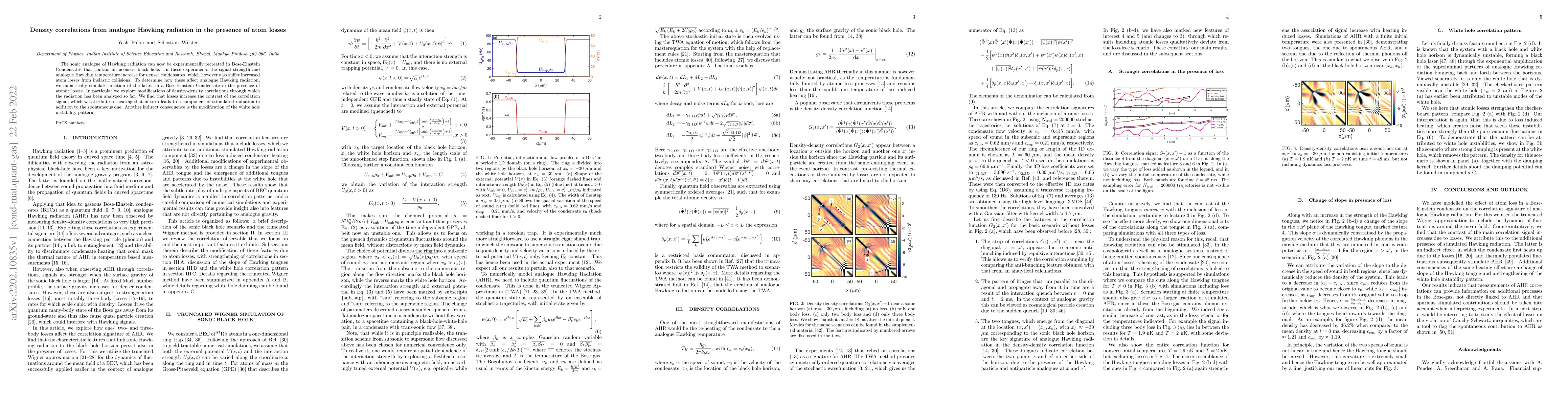 Thumbnail for Density correlations from analogue Hawking radiation in the presence of
  atom losses