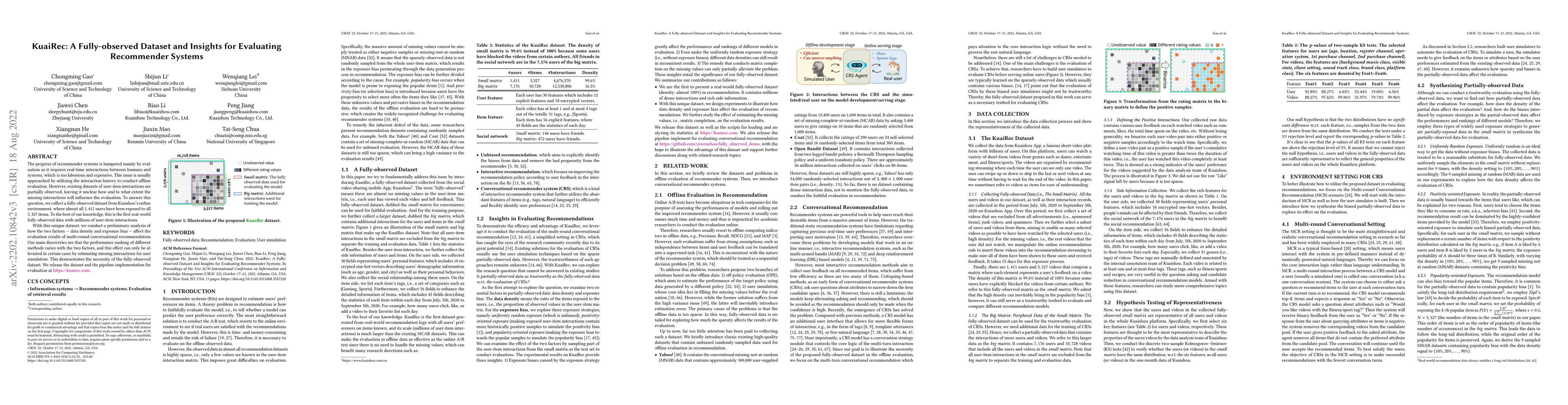 Thumbnail for KuaiRec: A Fully-observed Dataset and Insights for Evaluating
  Recommender Systems