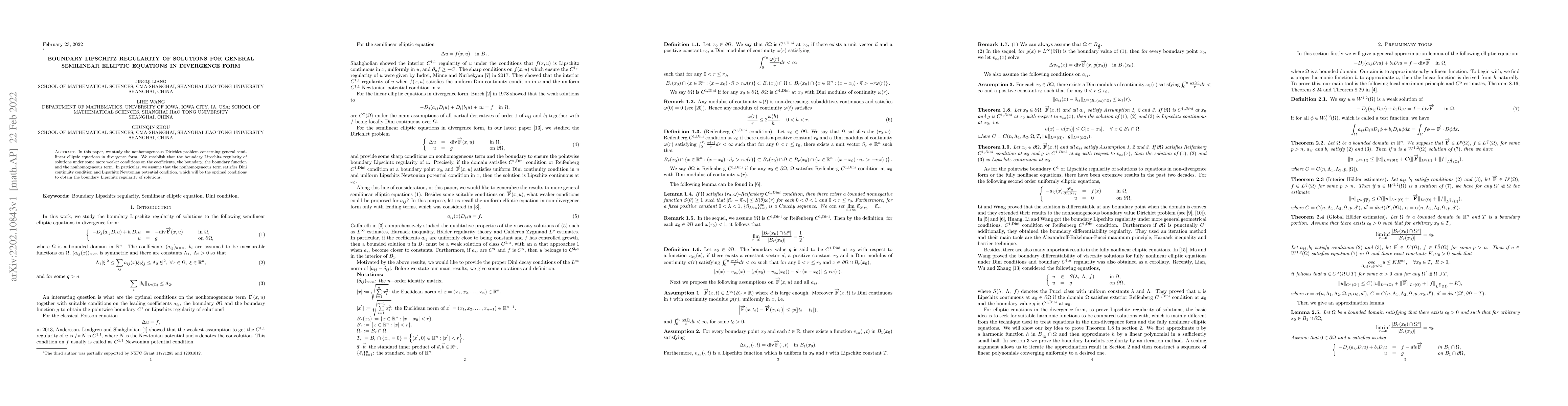 Thumbnail for Boundary Lipschitz regularity of solutions for general semilinear
  elliptic equations in divergence form