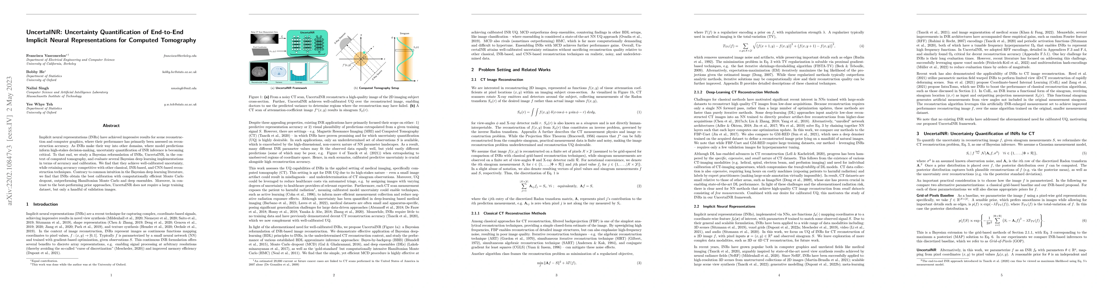 Thumbnail for UncertaINR: Uncertainty Quantification of End-to-End Implicit Neural
  Representations for Computed Tomography