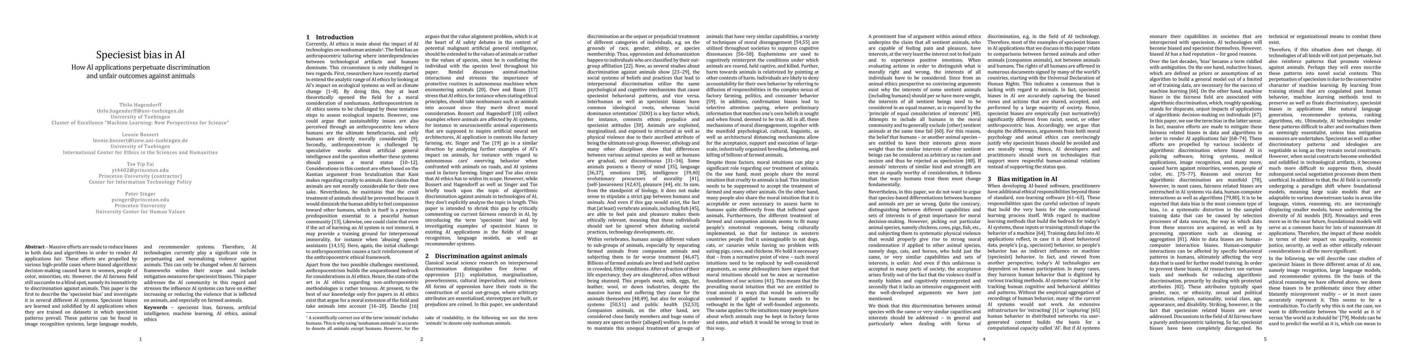 Thumbnail for Speciesist bias in AI -- How AI applications perpetuate discrimination
  and unfair outcomes against animals