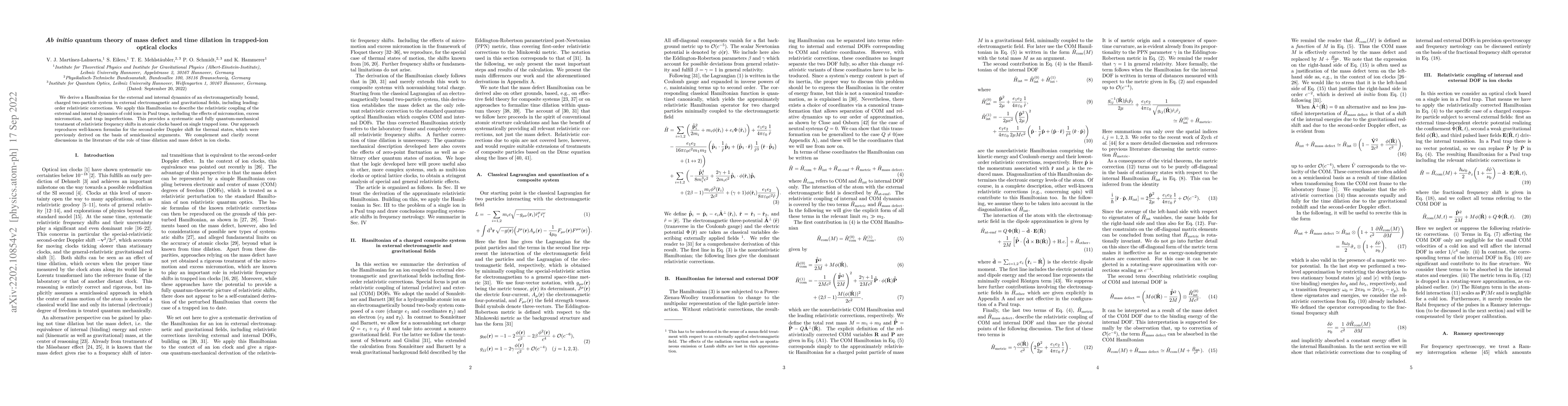 Thumbnail for Ab initio quantum theory of mass defect and time dilation in trapped-ion
  optical clocks