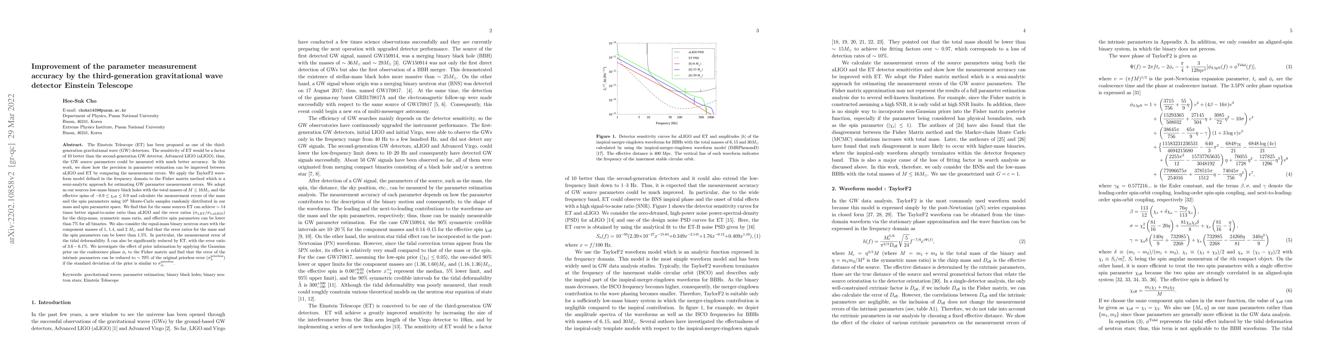 Thumbnail for Improvement of the parameter measurement accuracy by the
  third-generation gravitational wave detector Einstein Telescope