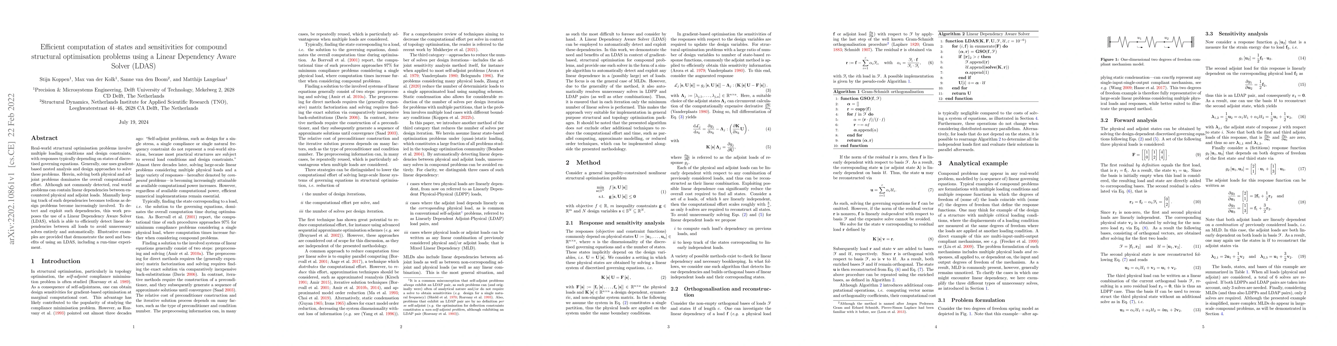 Thumbnail for Efficient computation of states and sensitivities for compound
  structural optimisation problems using a Linear Dependency Aware Solver
  (LDAS)