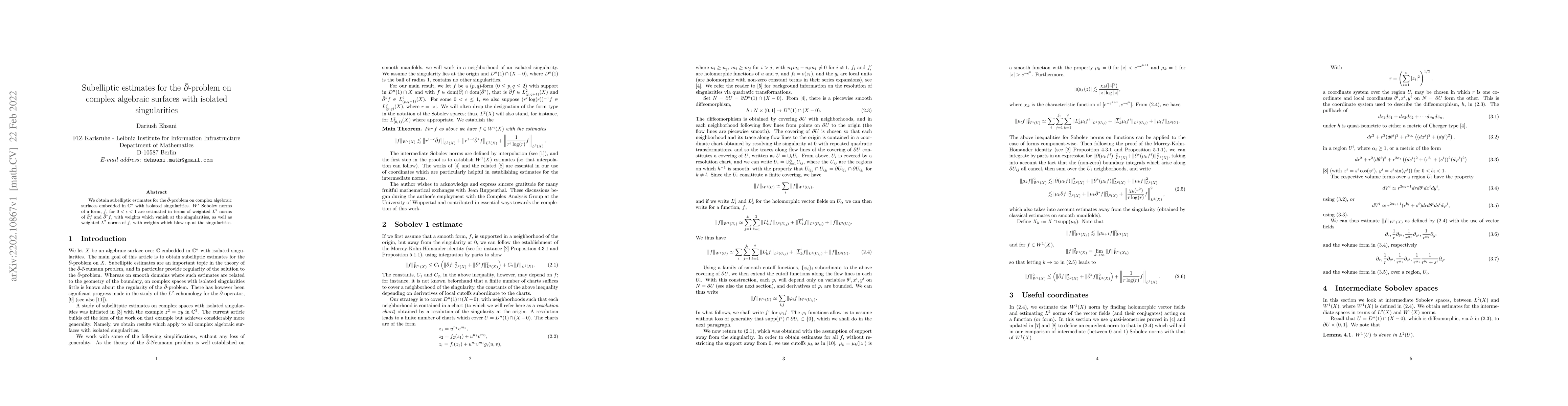 Thumbnail for Subelliptic estimates for the $\bar{\partial}$-problem on complex
  algebraic surfaces with isolated singularities