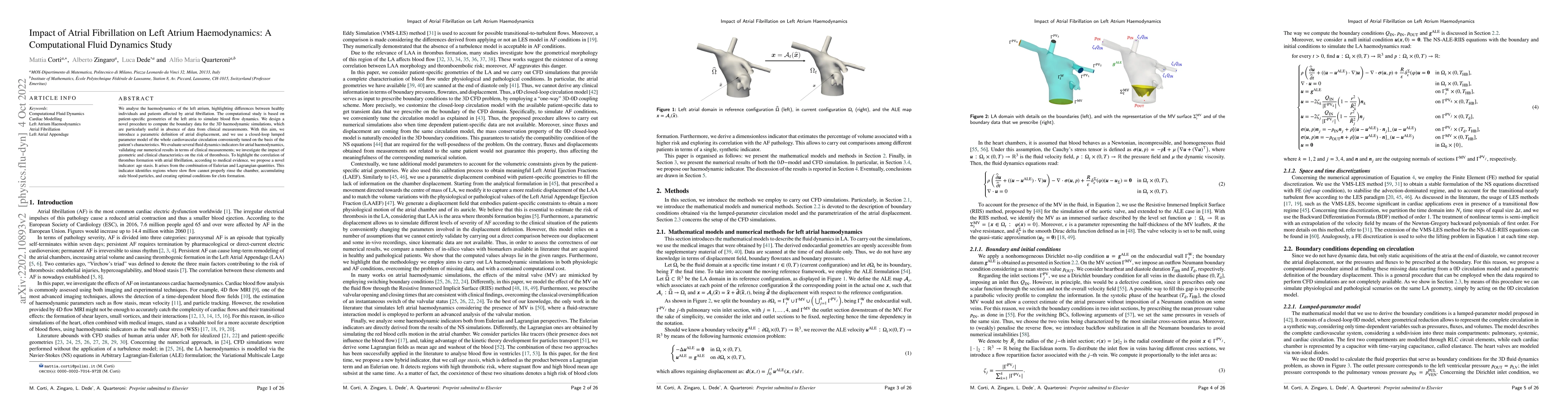 Thumbnail for Impact of Atrial Fibrillation on Left Atrium Haemodynamics: A
  Computational Fluid Dynamics Study