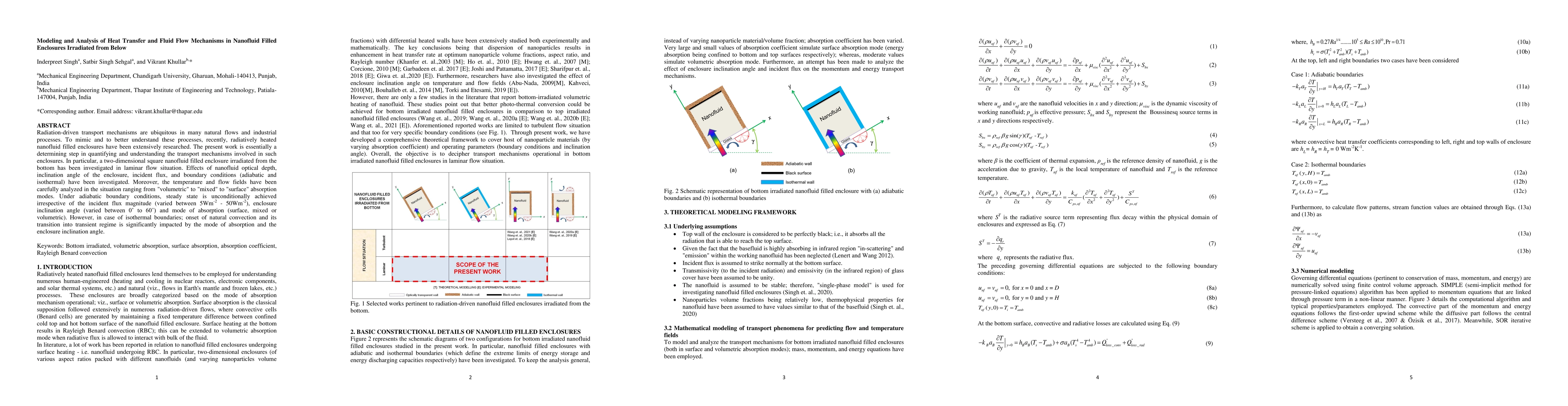 Thumbnail for Modeling and Analysis of Heat Transfer and Fluid Flow Mechanisms in
  Nanofluid Filled Enclosures Irradiated from Below