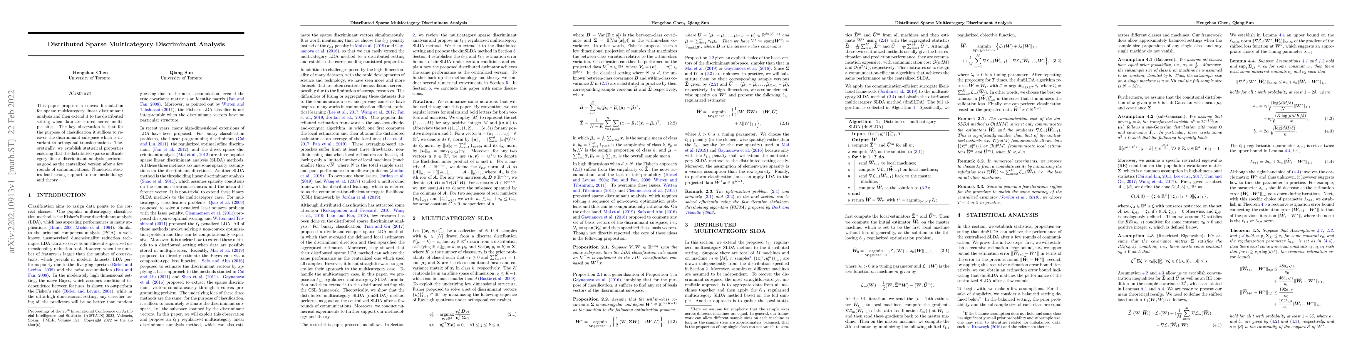 Thumbnail for Distributed Sparse Multicategory Discriminant Analysis