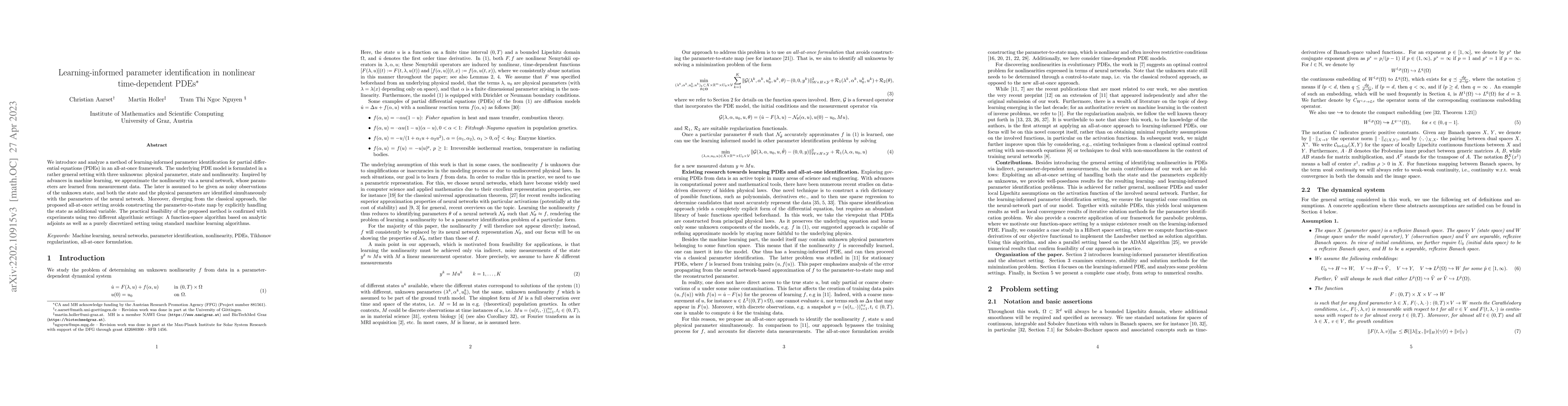 Thumbnail for Learning-informed parameter identification in nonlinear time-dependent
  PDEs