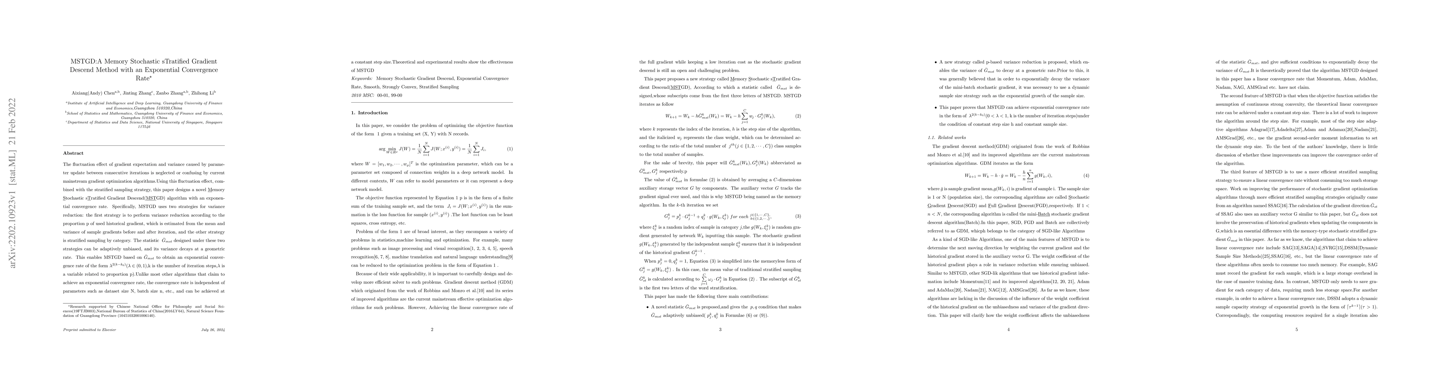 Thumbnail for MSTGD:A Memory Stochastic sTratified Gradient Descent Method with an
  Exponential Convergence Rate