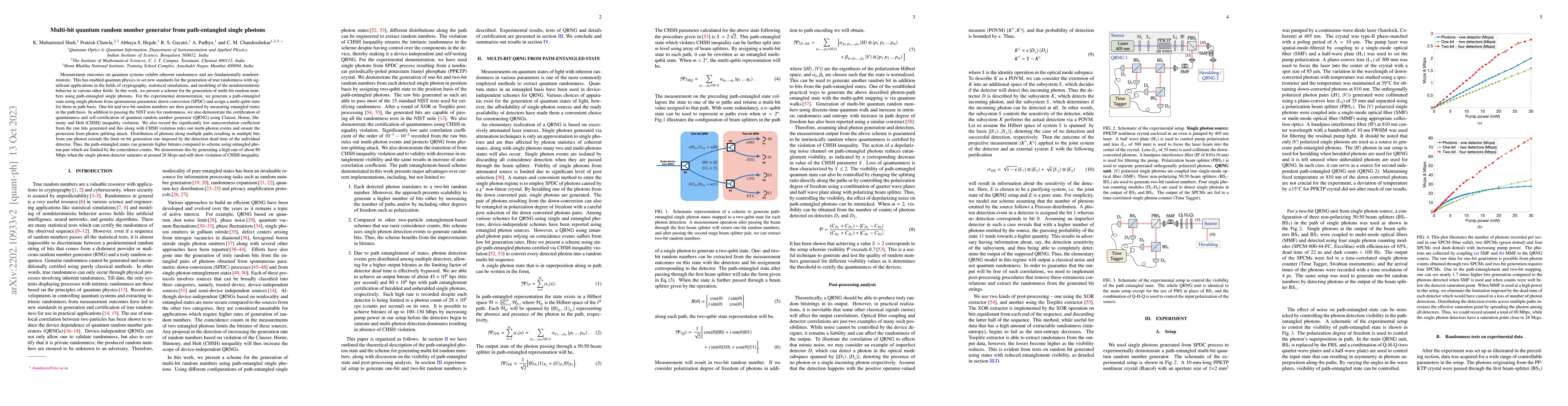 Thumbnail for Multi-bit quantum random number generator from path-entangled single
  photons