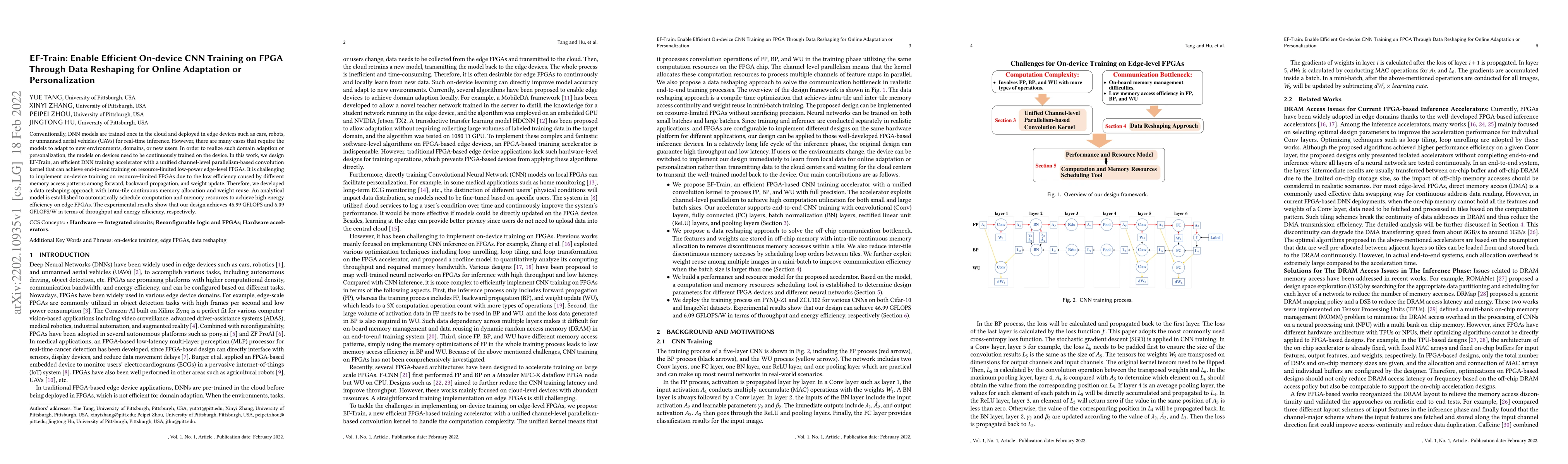 Thumbnail for EF-Train: Enable Efficient On-device CNN Training on FPGA Through Data
  Reshaping for Online Adaptation or Personalization