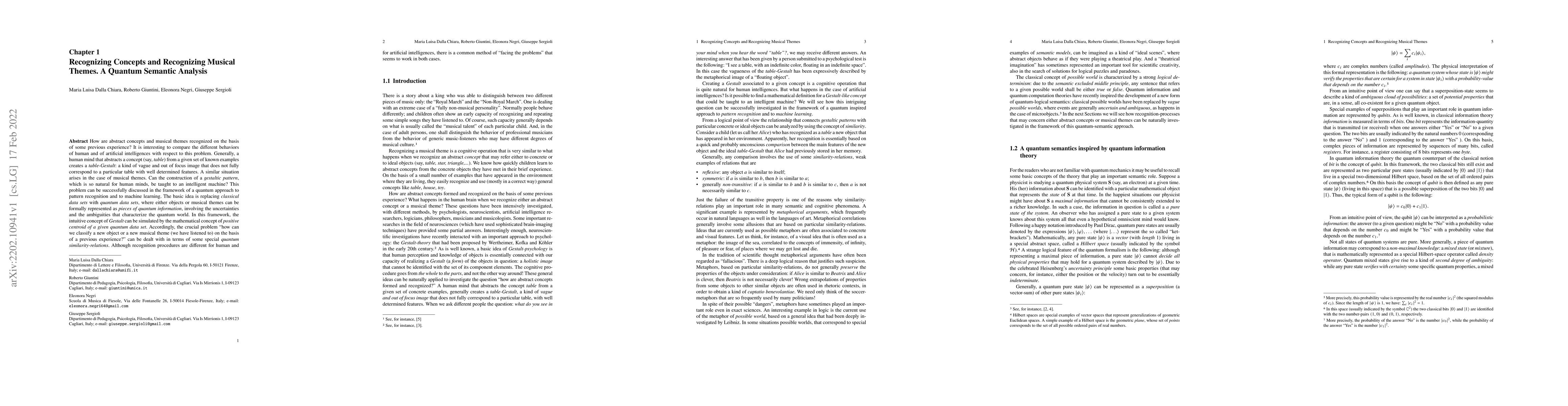 Thumbnail for Recognizing Concepts and Recognizing Musical Themes. A Quantum Semantic
  Analysis