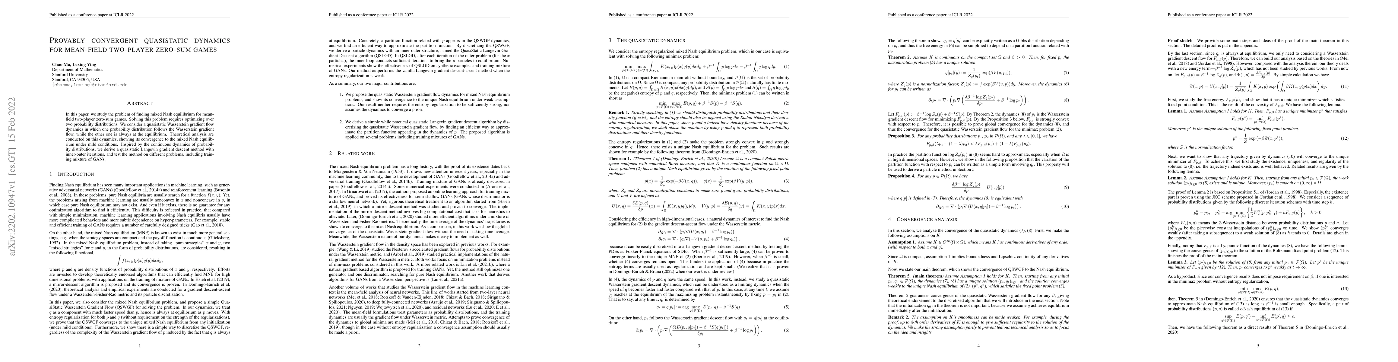 Thumbnail for Provably convergent quasistatic dynamics for mean-field two-player
  zero-sum games