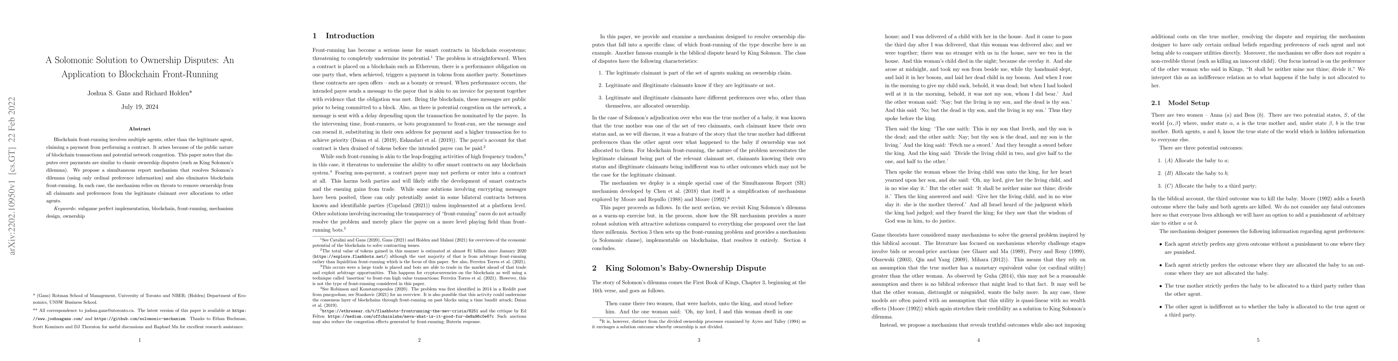 Thumbnail for A Solomonic Solution to Ownership Disputes: An Application to Blockchain
  Front-Running