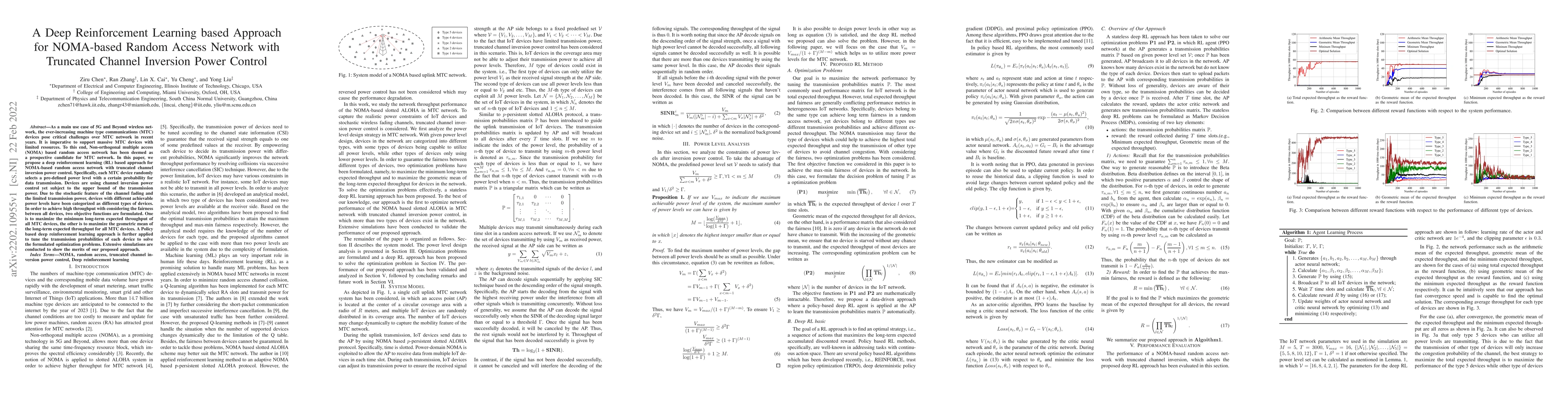 Thumbnail for A Deep Reinforcement Learning based Approach for NOMA-based Random
  Access Network with Truncated Channel Inversion Power Control