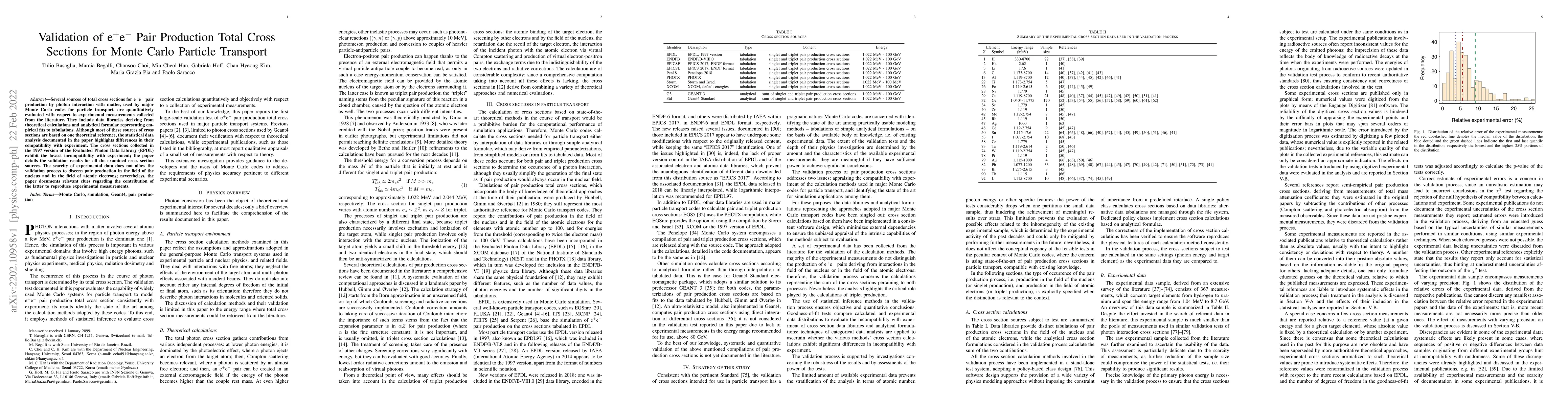 Thumbnail for Validation of e$^+$e$^-$ Pair Production Total Cross Sections for Monte
  Carlo Particle Transport