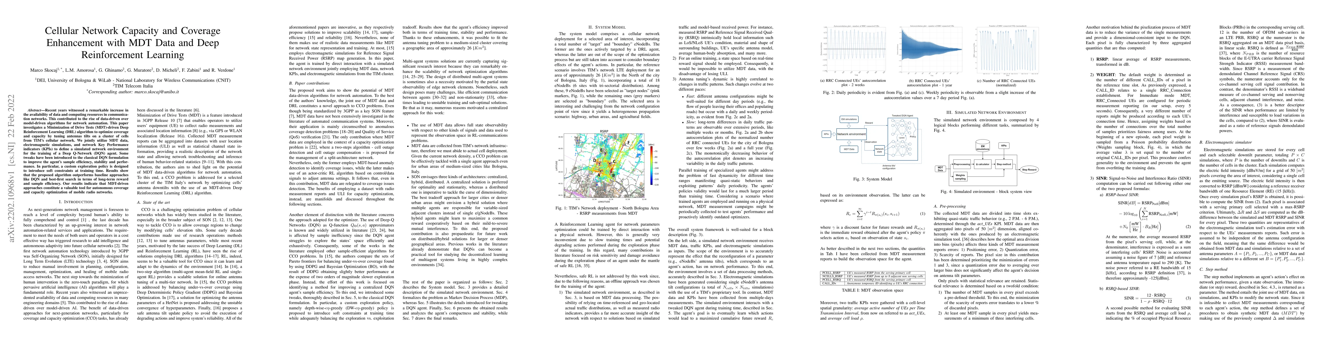 Thumbnail for Cellular Network Capacity and Coverage Enhancement with MDT Data and
  Deep Reinforcement Learning