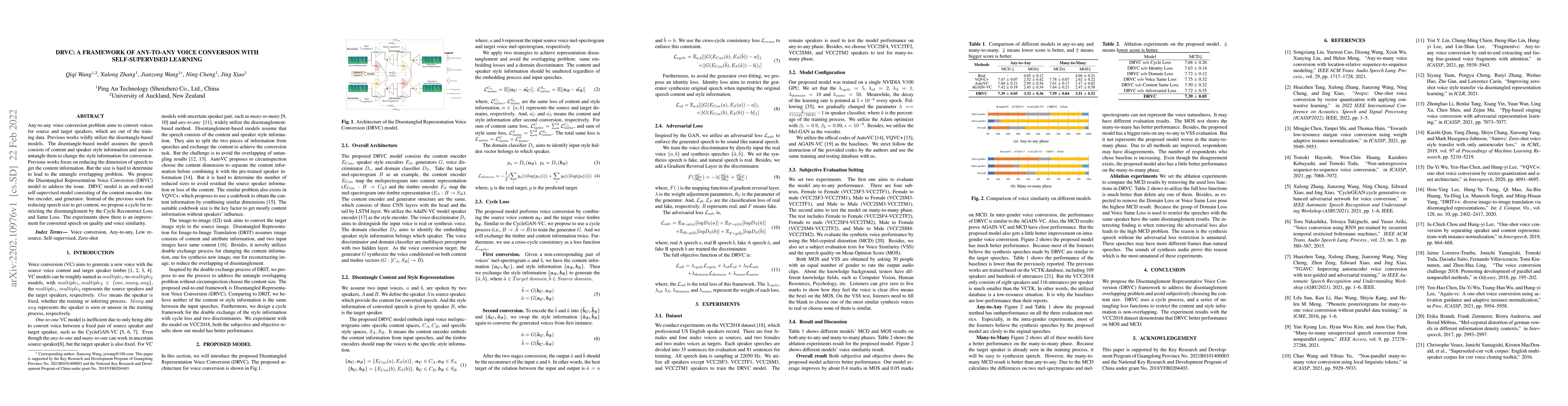 Thumbnail for DRVC: A Framework of Any-to-Any Voice Conversion with Self-Supervised
  Learning