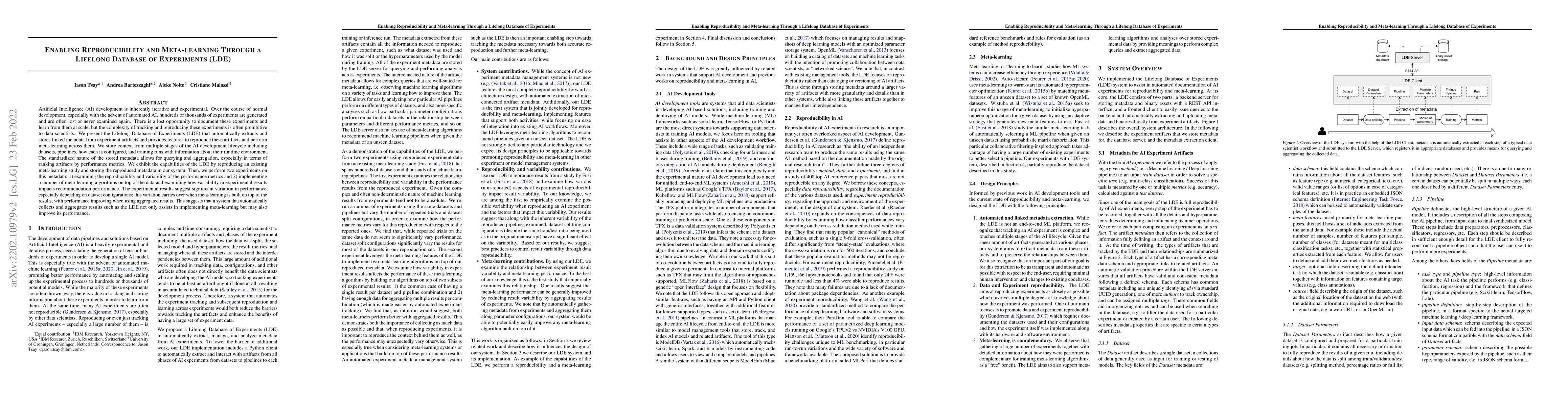 Thumbnail for Enabling Reproducibility and Meta-learning Through a Lifelong Database
  of Experiments (LDE)
