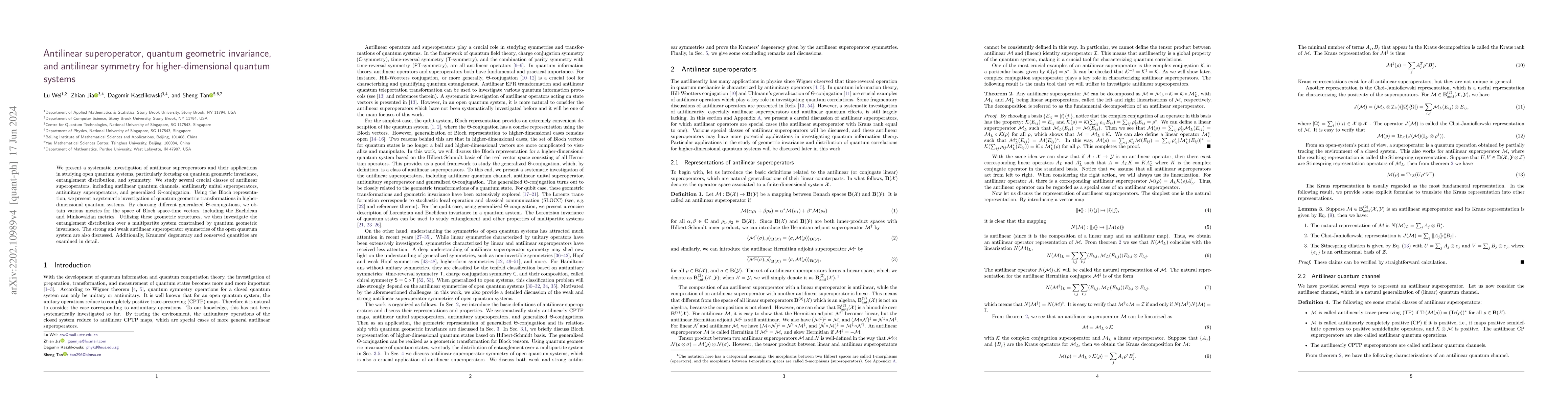 Thumbnail for Antilinear superoperator, quantum geometric invariance, and antilinear
  symmetry for higher-dimensional quantum systems