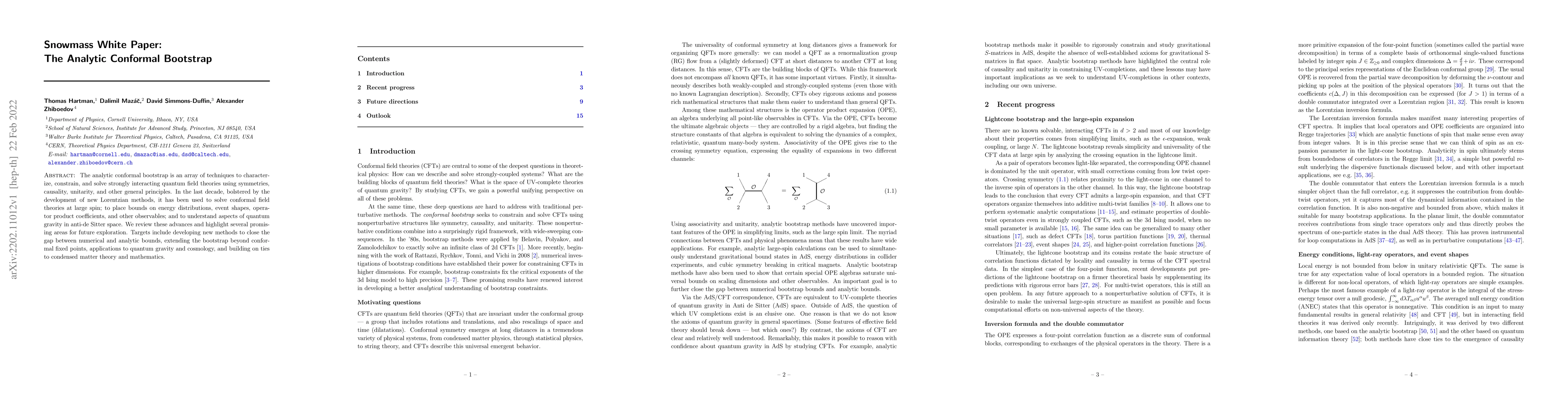 Thumbnail for Snowmass White Paper: The Analytic Conformal Bootstrap