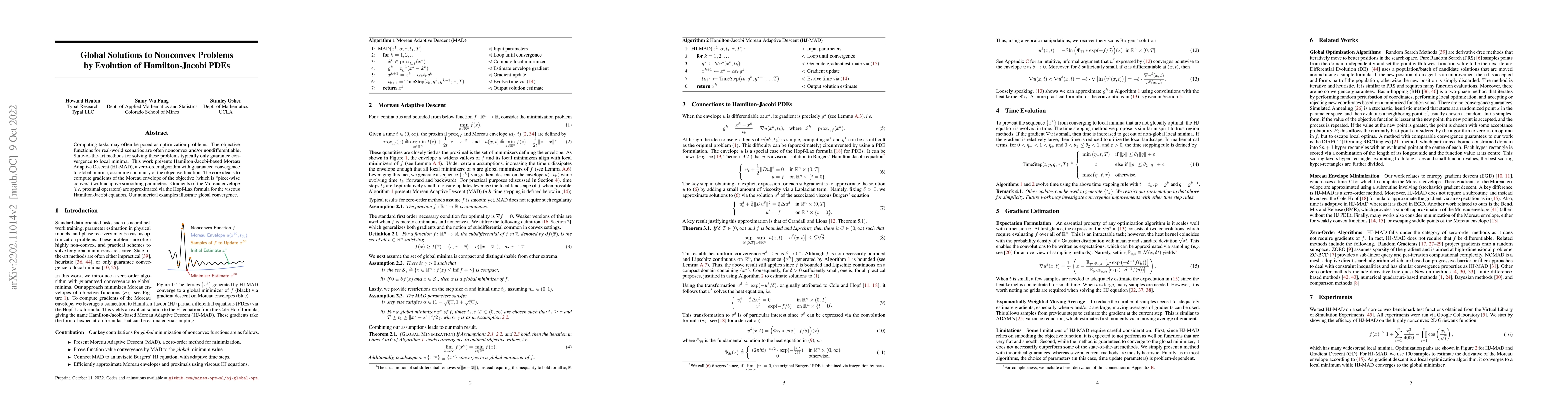 Thumbnail for Global Solutions to Nonconvex Problems by Evolution of Hamilton-Jacobi
  PDEs