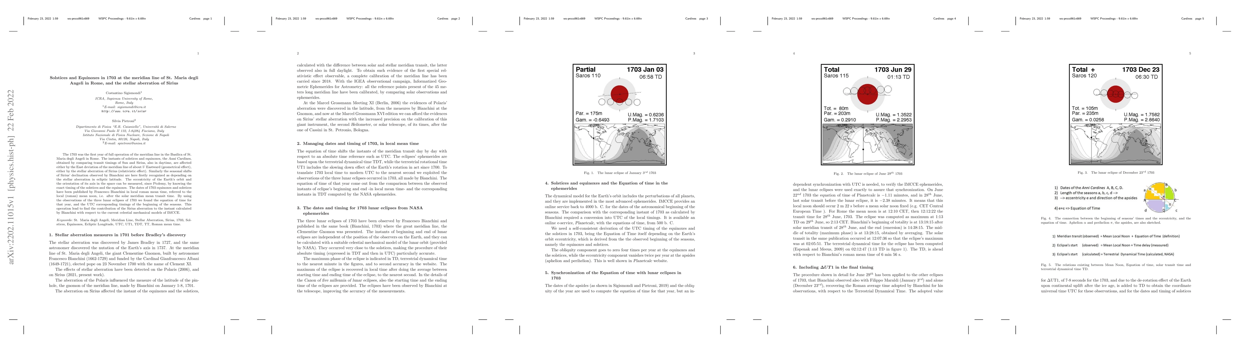 Thumbnail for Solstices and Equinoxes in 1703 at the meridian line of St. Maria degli
  Angeli in Rome, and the stellar aberration of Sirius