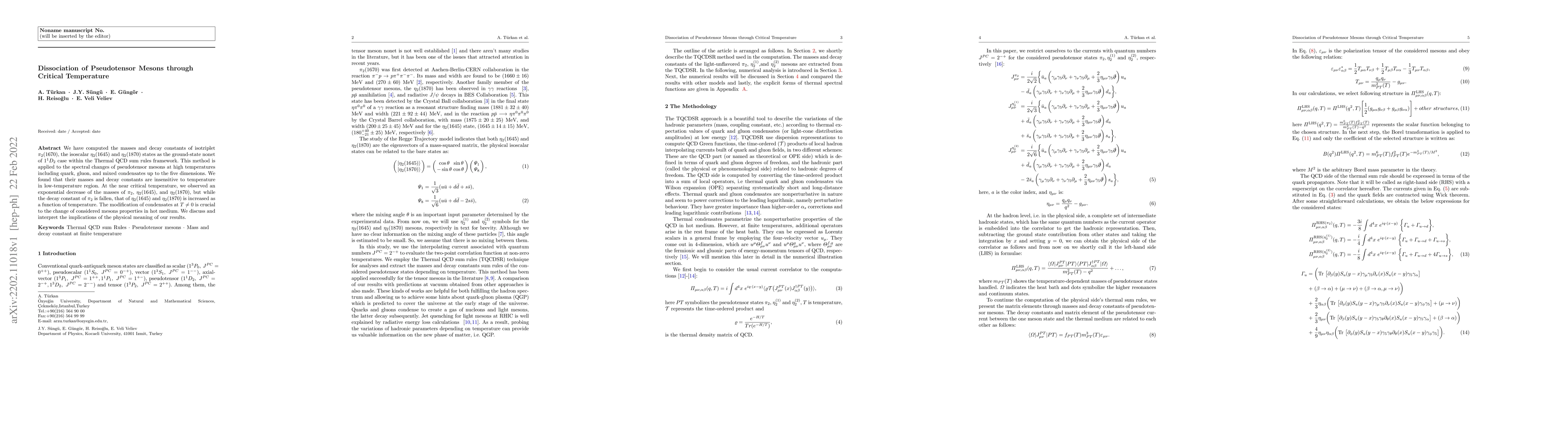 Thumbnail for Dissociation of Pseudotensor Mesons through Critical Temperature