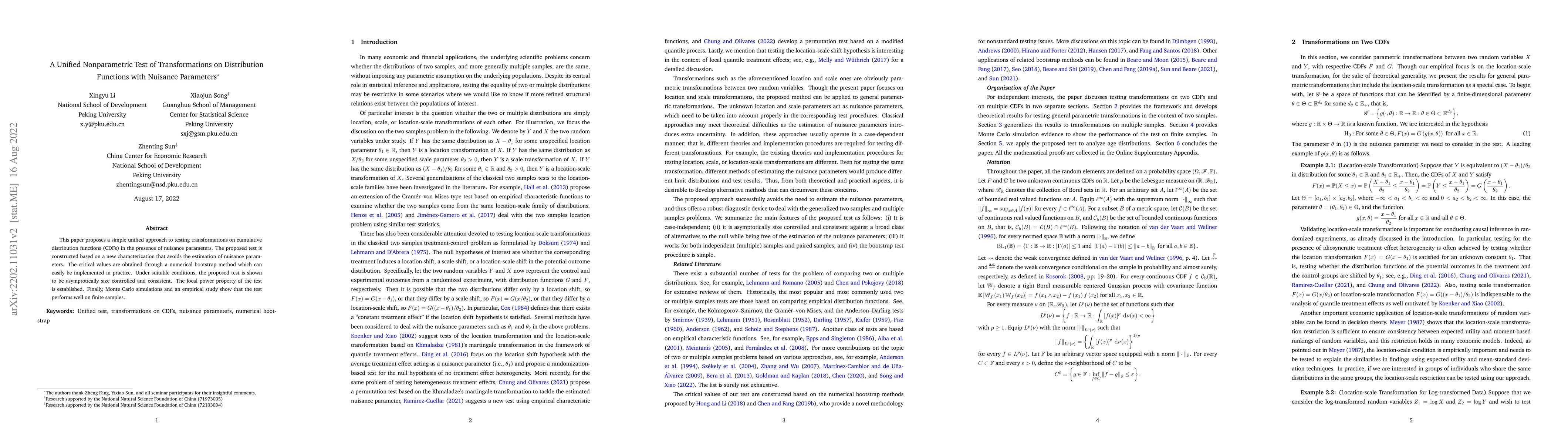Thumbnail for A Unified Nonparametric Test of Transformations on Distribution
  Functions with Nuisance Parameters