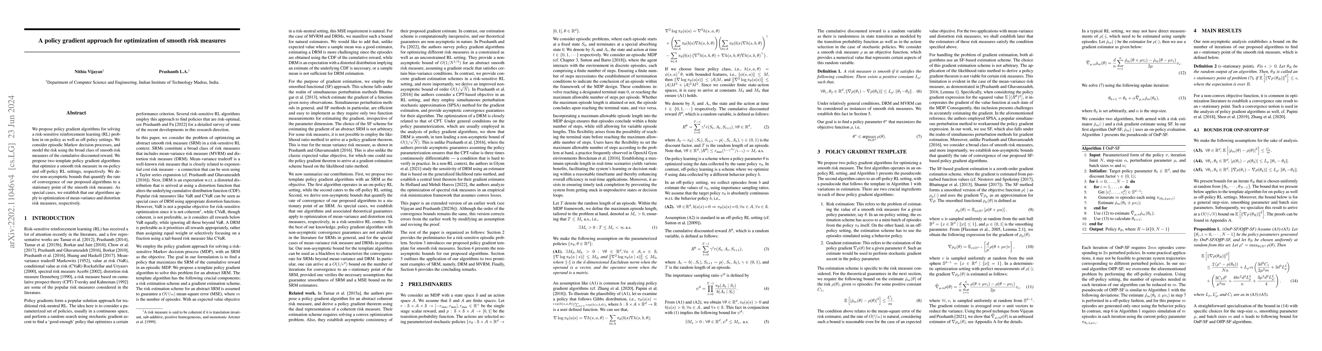 Thumbnail for A policy gradient approach for optimization of smooth risk measures