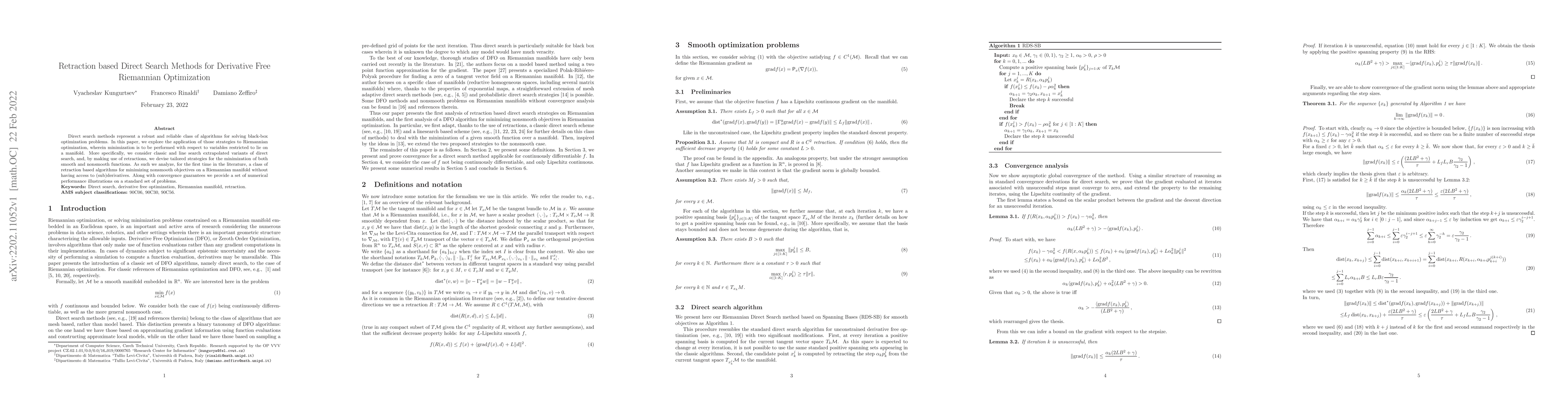 Thumbnail for Retraction based Direct Search Methods for Derivative Free Riemannian
  Optimization