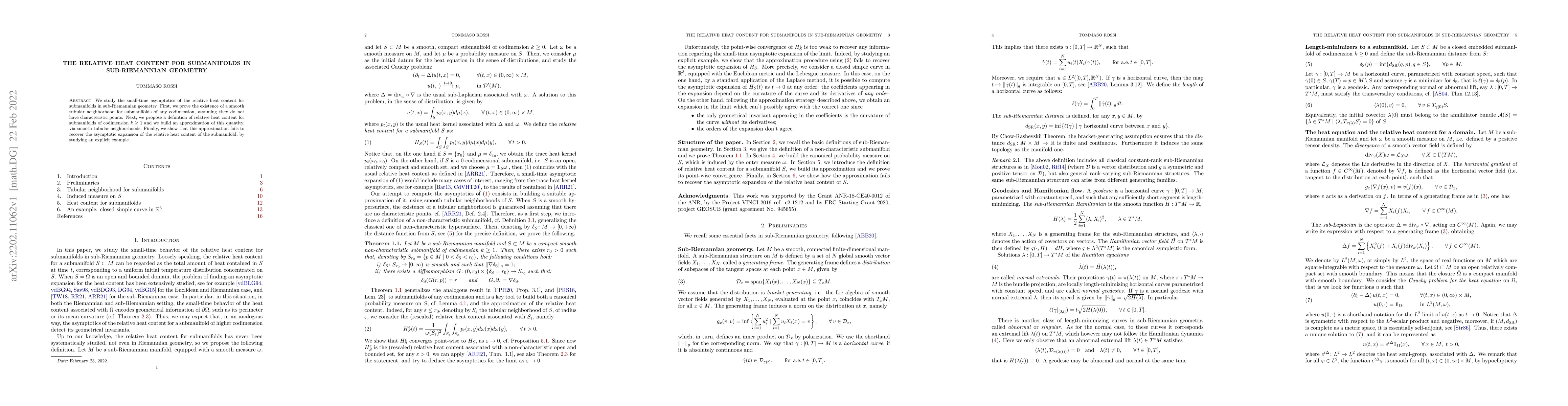 Thumbnail for The relative heat content for submanifolds in sub-Riemannian geometry