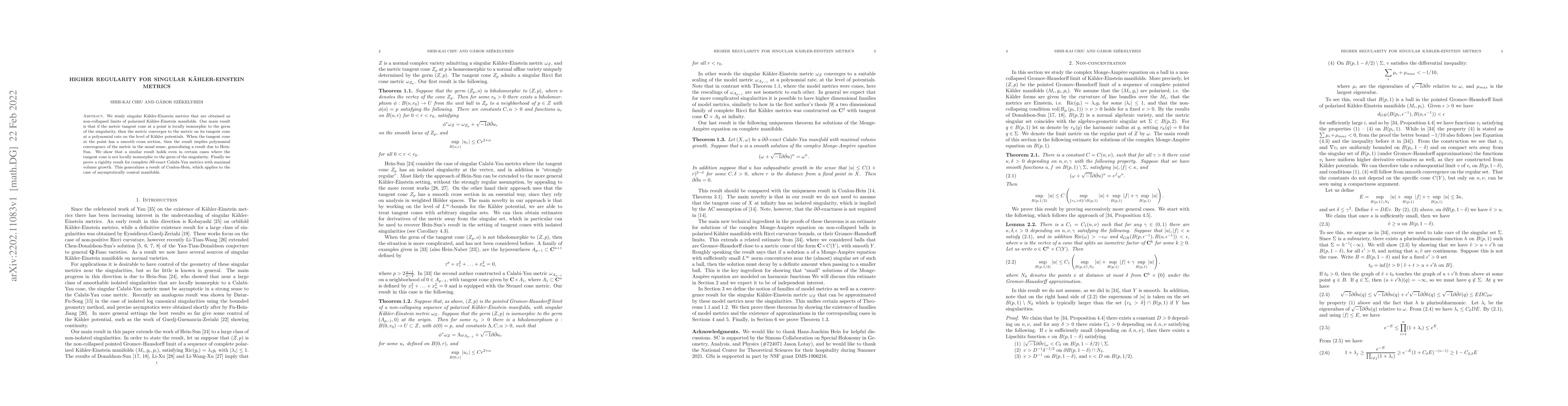 Thumbnail for Higher regularity for singular K\"ahler-Einstein metrics