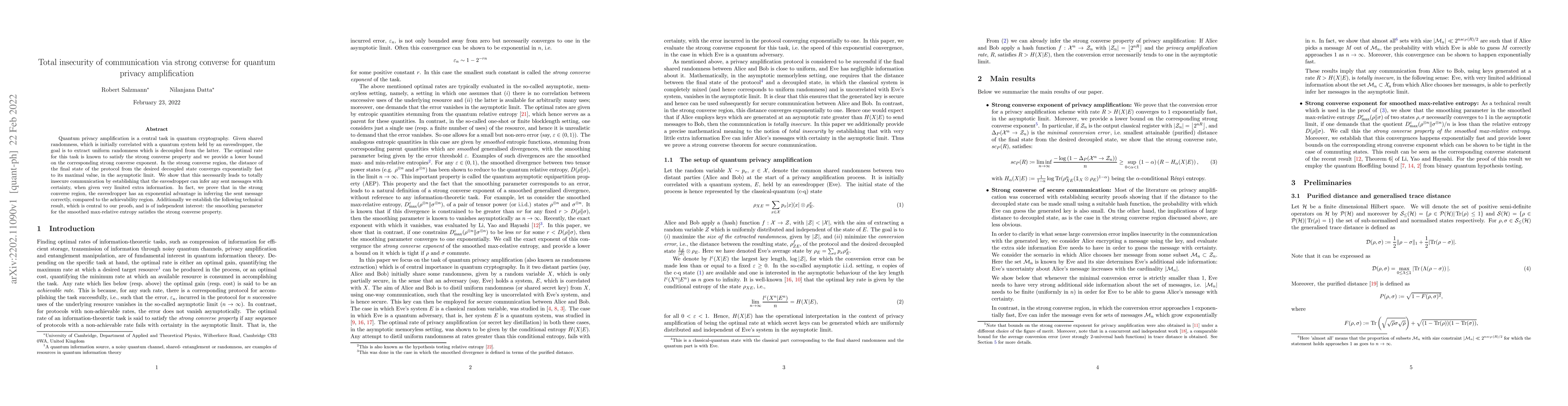 Thumbnail for Total insecurity of communication via strong converse for quantum
  privacy amplification